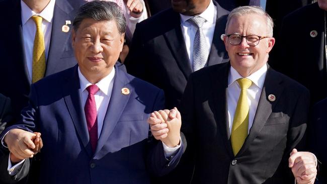 Chinese President Xi Jinping and Anthony Albanese at the G20 summit in Rio de Janeiro. Picture: Getty Images