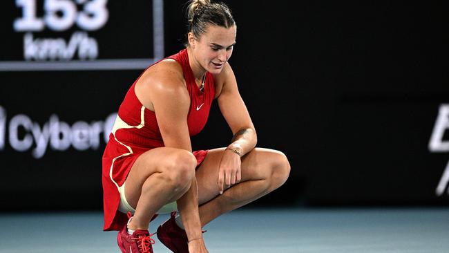 Belarus’ Aryna Sabalenka started her quarter-final after 9pm. Picture: Anthony Wallace / AFP