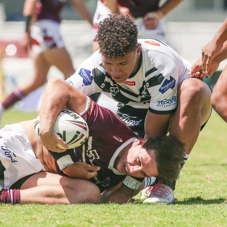 Jett Bryce is brought to ground. Picture: Glenn Campbell