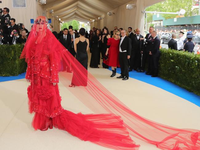 As if this outfit didn’t have enough going on, Katy Perry showed off a long train. Picture: AFP