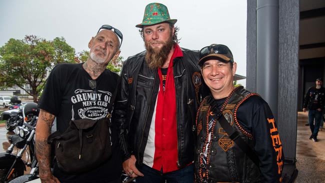 Robbo, Bigfoot and China joined Darwin's motorbike community at the NT Motorcycle Centre to raise money and awareness for the Salvation Army's annual Christmas Toy Ride. Picture: Pema Tamang Pakhrin