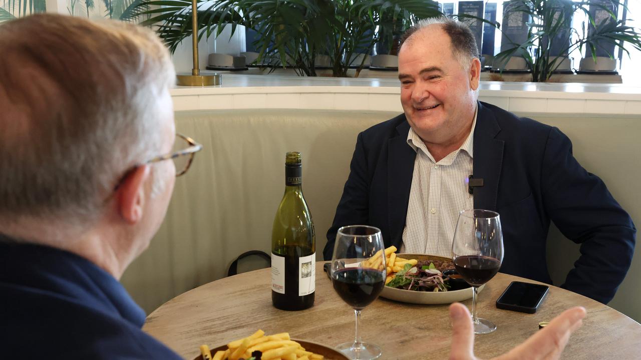 Anthony Albanese speaks to Michael Madigan. Picture: Liam Kidston