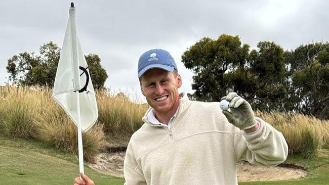 Crows big man Reilly O'Brien celebrates a hole in one. Picture: Instagram