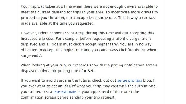 The “bog standard” response from Uber.