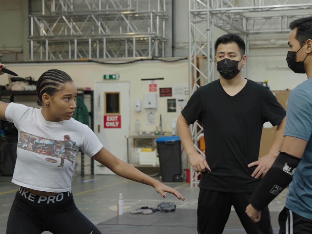 Amandla Stenberg during fight training on The Acolyte.