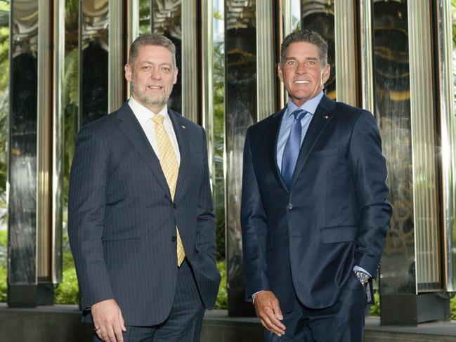 27th Sept 2023 Crown Resorts chairman Bill McBeath right and CEO Ciaran Carruthers left were photographed in Melbourne by photographer Elke Meitzel