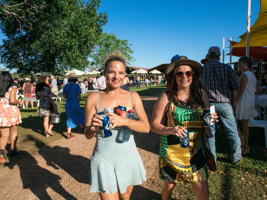 Amanda Bird and Kathleen Phillip at the 2021 Adelaide River Races. Picture: Glenn Campbell.