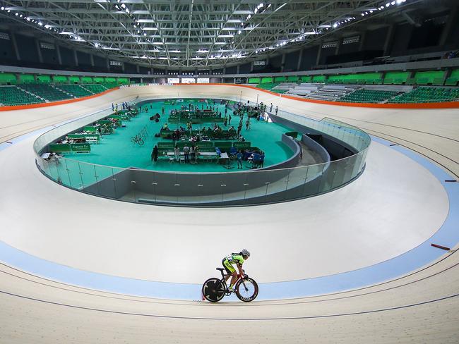 RIO DE JANEIRO, BRAZIL - JUNE 26: A cyclist trains at the newly delivered Olympic Velodrome at Olympic Park on June 26, 2016 in Rio de Janeiro, Brazil. (Photo by Buda Mendes/Getty Images)