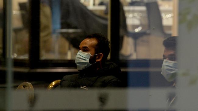 Security guards at the Stanford Hotel in Melbourne. Picture: Andrew Henshaw