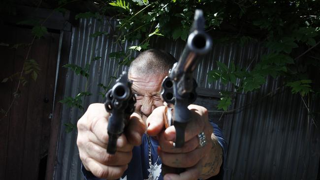 Mark 'Chopper' Read on the set of Pinball, a movie in which Chopper played himself Picture: Jake Nowakowski