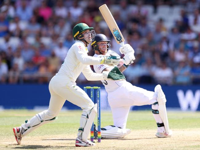 Ben Stokes on a batting rampage on day 2 of the third Ashes Test at Headingley. Picture: Richard Heathcote/Getty Images