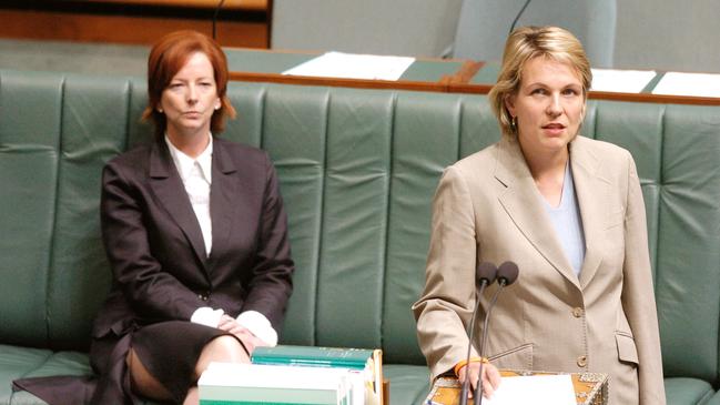 Speaking in Parliament in 2006 during the debate over abortion pill RU486, with then shadow health minister Julia Gillard. (Pic: AAP)