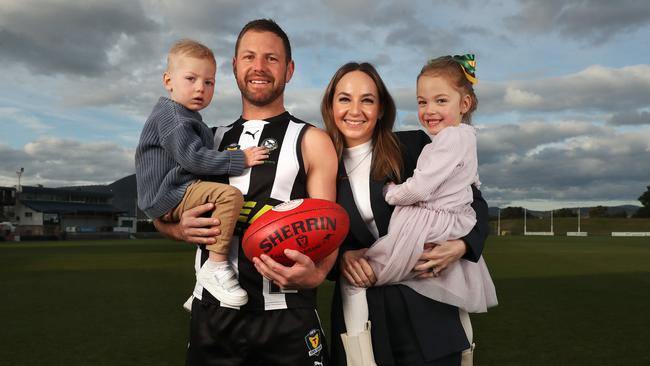 Josh Arnold, with wife Mikhala and children Jude 3 and Grace 4, broke the TSL games record in August. Picture: Nikki Davis-Jones