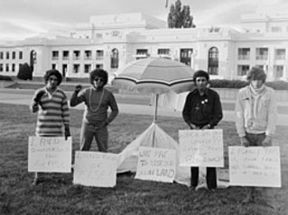 Billy Craigie, left, helped establish the Tent Embassy outside Parliament House in 1972.