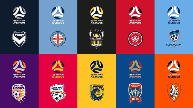 The A-League’s new logo and club-specific branding design.