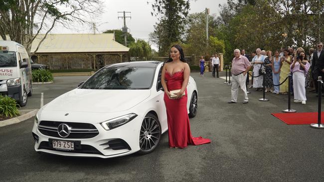 Students arriving in style for the 2024 Glasshouse Christian College formal at Flaxton Gardens.