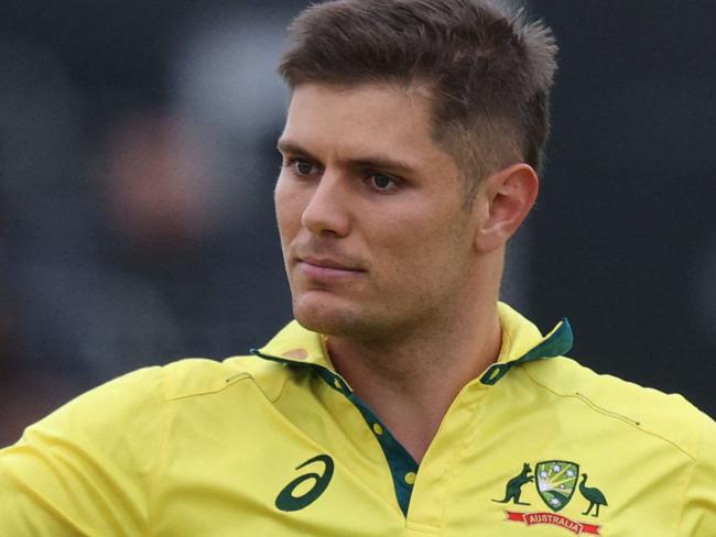 Australia's Aaron Hardie (R) celebrates with Australia's wicketkeeper Josh Inglis after taking the wicket of England's Phil Salt during the 5th One Day International cricket match between England and Australia at The County Ground in Bristol, south-west England  on September 29, 2024. (Photo by Adrian Dennis / AFP) / RESTRICTED TO EDITORIAL USE. NO ASSOCIATION WITH DIRECT COMPETITOR OF SPONSOR, PARTNER, OR SUPPLIER OF THE ECB