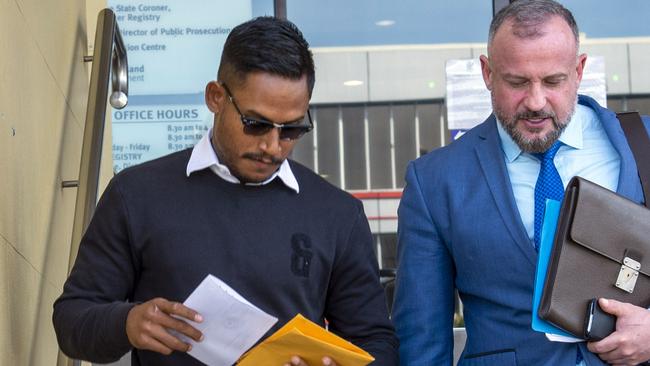 Ben Barba leaves Mackay Court House with his lawyer. Image: Daryl Wright.