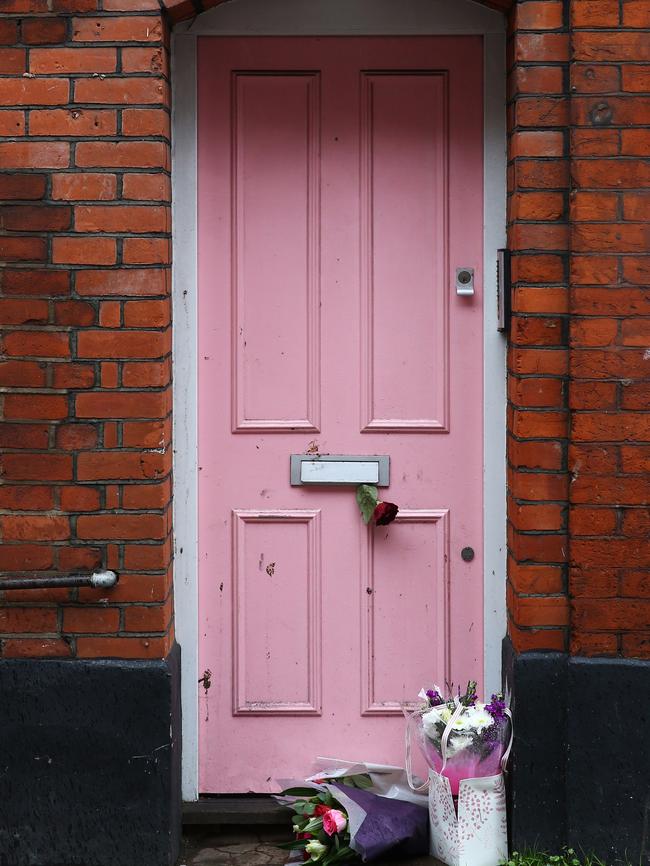 Flower tributes laid outside Flack’s home. Picture: Getty