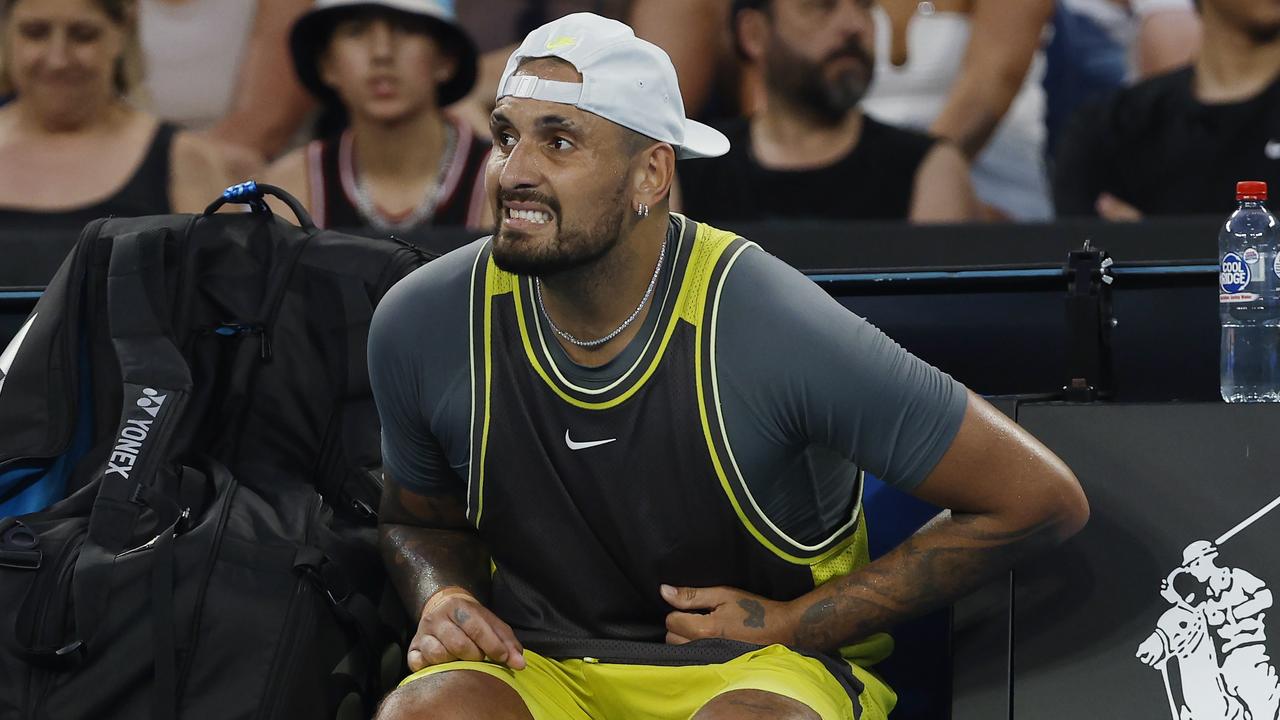 Kyrgios was struggling. Picture: Michael Klein