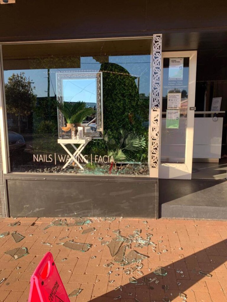 The force of the impact shattered glass all over the inside of the shop and onto the footpath in the street. (Picture: Tristan Evert)