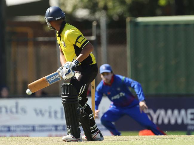 VTCA: Sunshine United batsman Katig Nighah gets an edge to slips. Picture: Stuart Milligan