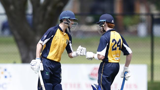 Harrison Najor (left) and Drew Saxby (right) batting for Merewether. Picture: Michael Gorton