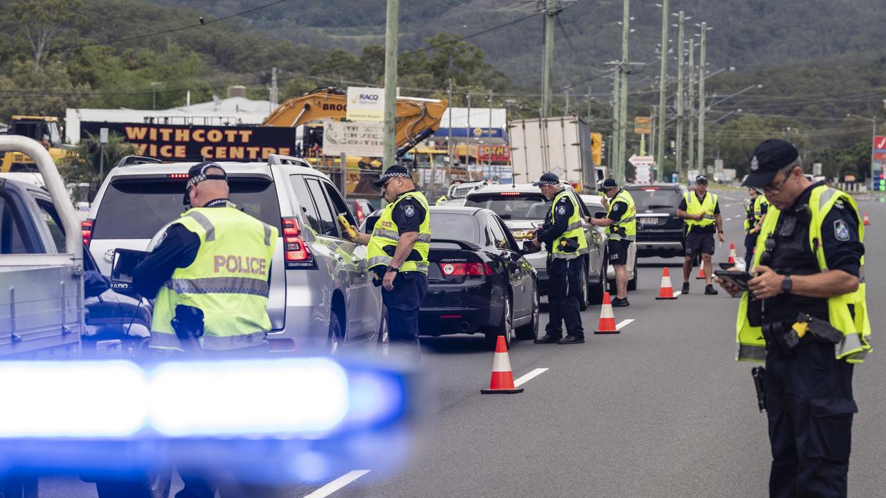 High-visibility police operation and RBT on Toowoomba Connection Rd at Withcott, part of Easter road safety campaign, Thursday, April 6, 2023. Picture: Kevin Farmer