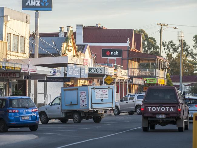 HOLD _RING COURIER MAIL PIC DESK Oakey main street. Land in Oakey is contaminated after fire fighting foam training at the nearby army aviation centre had leeched dangerous chemicals PFOS and PFOA into the ground Blood levels are high due to the contamination of the groundwater in Oakey. 24th May 2016. pic David Martinelli; story Rhian Deutrom