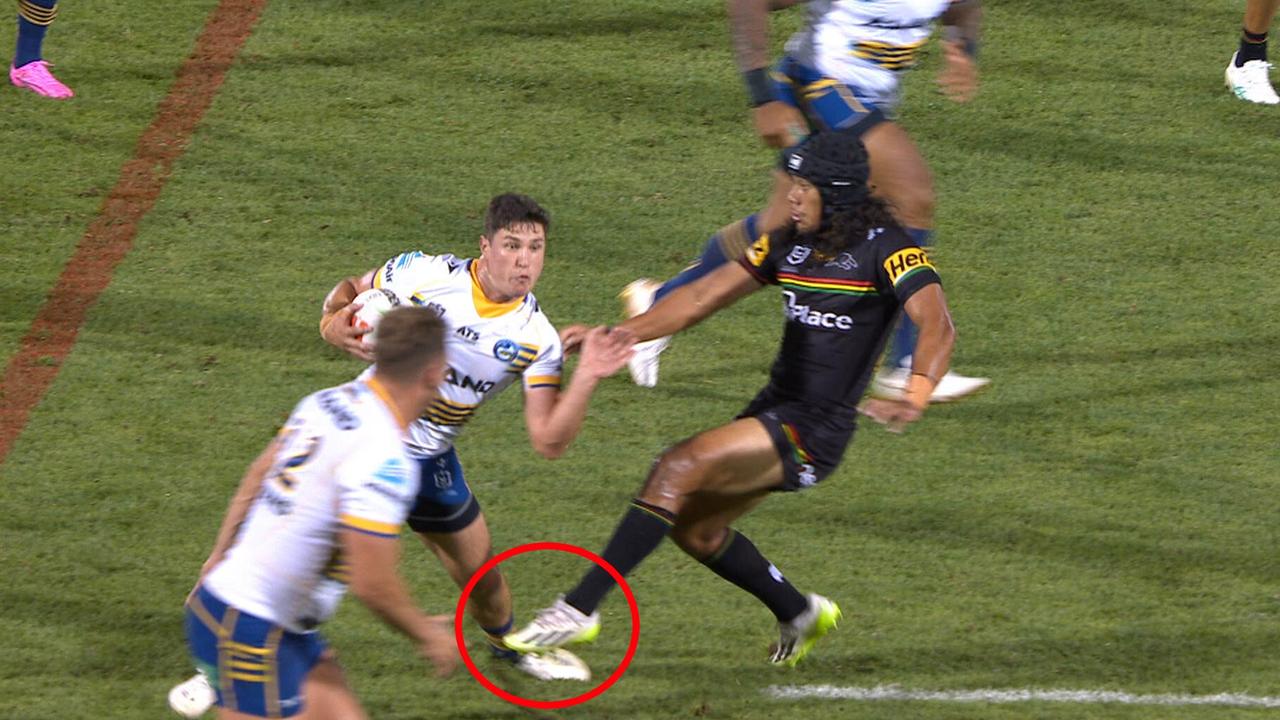 Jarome Luai was penalised for tripping Mitchell Moses.