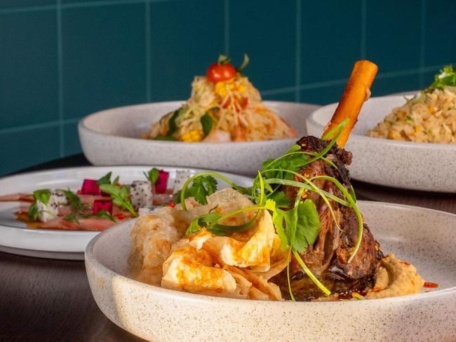 Chinese spiced lamb shank and other dishes at Blue Rose, Henley Beach