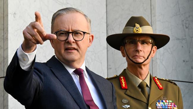 Anthony Albanese and Chief of the Australian Defence Force Angus Campbell in Canberra on Monday. Picture: AAP