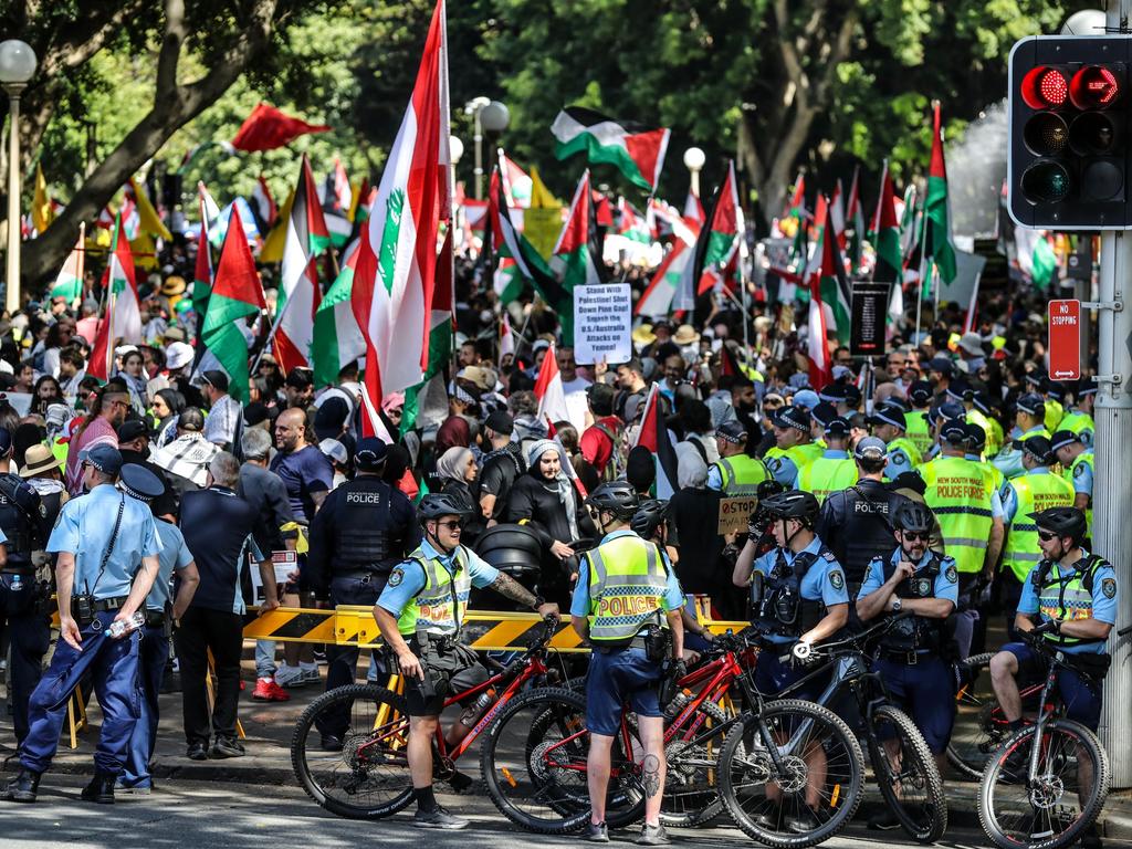 Pro-Palestine supporters gather during a protest at Hyde Park on October 06, 2024 in Sydney, Australia. Picture: Roni Bintang/Getty Images