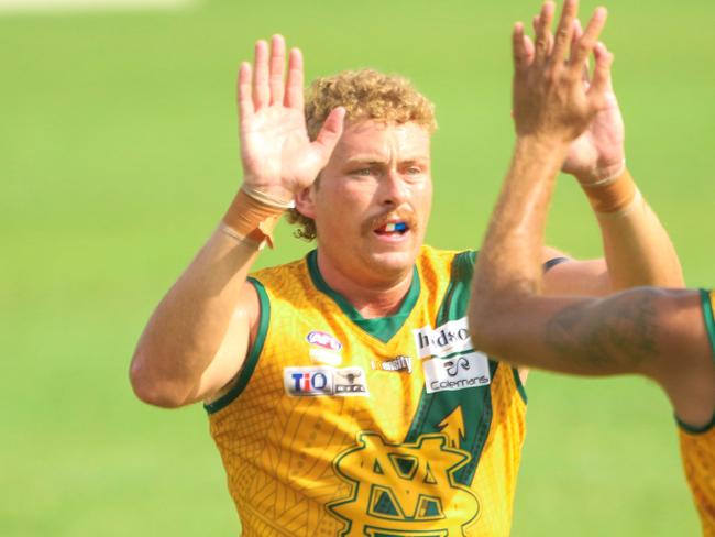 Jackson Calder is leading the NTFL goalkicking ladder with 40 majors. Picture: Glenn Campbell.