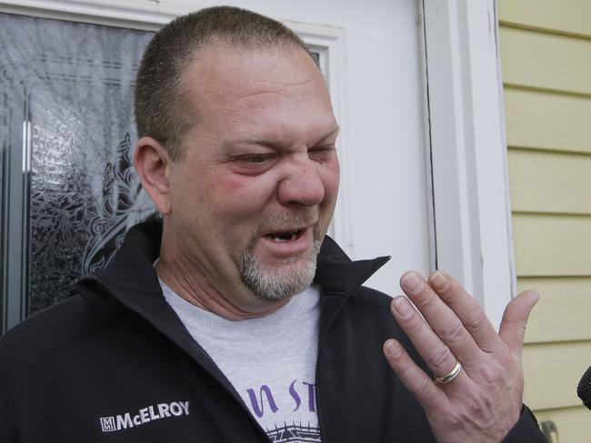 Bret Layton cries as he talks about his friend and business associate, Kurt Cochran in West Bountiful, Utah. Picture: Rick Bowmer