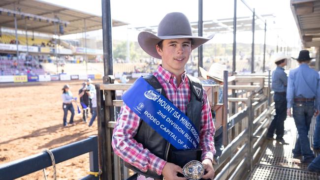 Mount Isa Rodeo 2024 - Matt Ahern winner of the 2nd division open bull ride at the Mount Isa Rodeo. Picture by Luke Marsden. - Photo Supplied