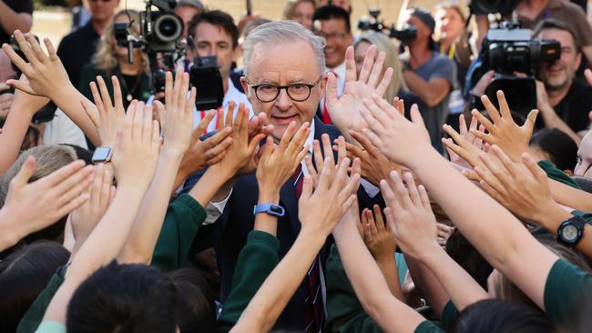 Mr Albanese was campaigning in the Labor held seat of Tangney in Perth. Picture: Jason Edwards / NewsWire