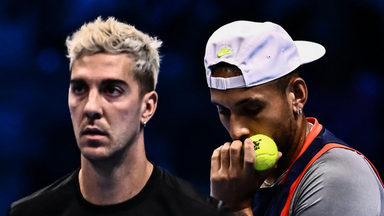 Thanasi Kokkinakis is hopeful Nick Kyrgios will join him in the men’s doubles draw at the Australian Open. Picture: Marco Bertorello / AFP