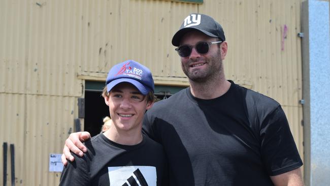 Ex-NRL great Boyd Cordner visited Lismore Showgrounds with rugby balls, jerseys and other gifts for the community as part of New South Wales Rugby League's flood appeal Picture: Nicholas Rupolo