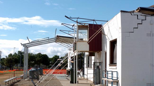 Is a new storm brewing?: The Storm name proposal might be fitting for the Karoonda-Peake merger. Pictured is the damaged Karoonda Football Club following the mini-tornado storm which in the Murray Mallee which made headlines in June, 2005.