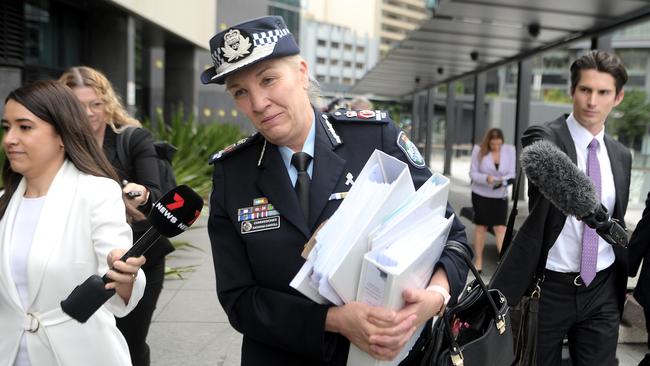 Police Commissioner Katarina Carroll outside the Independent Commission of Inquiry on Thursday. Picture: John Gass