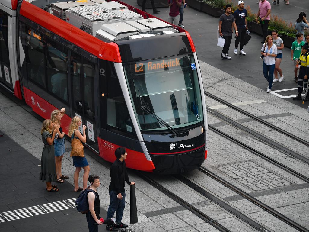 Sydney's light rail is seen along George Street in Sydney on the day of its launch. Picture: AAP