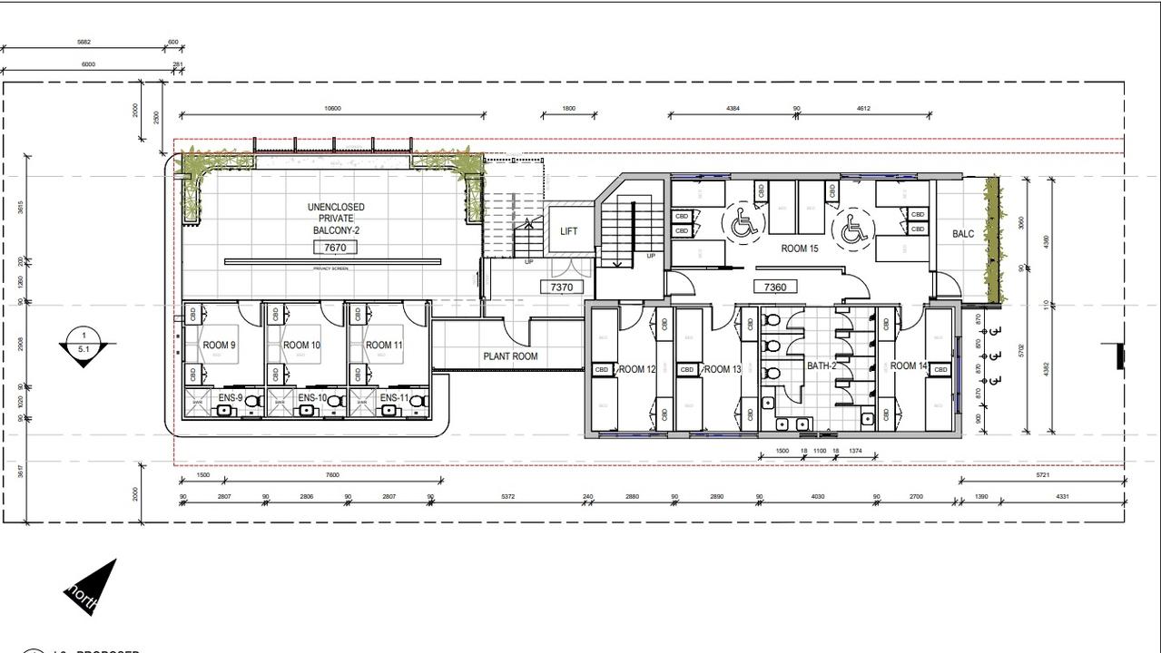 Plans for a proposed 15-room backpacker accommodation, set to host up to 60 guests. Image: M Design.