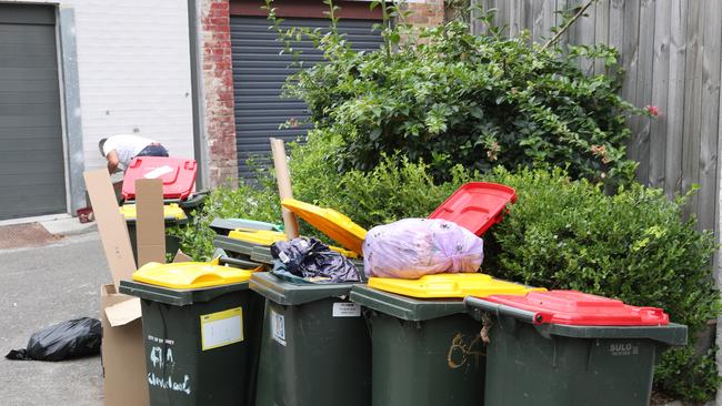 Rubbish left out in Alexandria Lane, Surry Hills amid strike action from drivers. Picture: John Grainger