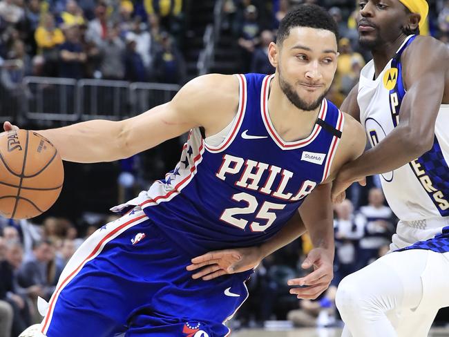 (FILES) In this file photo taken on January 12, 2020  Ben Simmons #25 of the Philadelphia 76ers dribbles the ball against the Indiana Pacers at Bankers Life Fieldhouse in Indianapolis, Indiana. - Philadelphia's All-Star guard Ben Simmons says he's at full strength heading into the NBA restart, having used the coronavirus shutdown to recover from injury. (Photo by ANDY LYONS / GETTY IMAGES NORTH AMERICA / AFP)