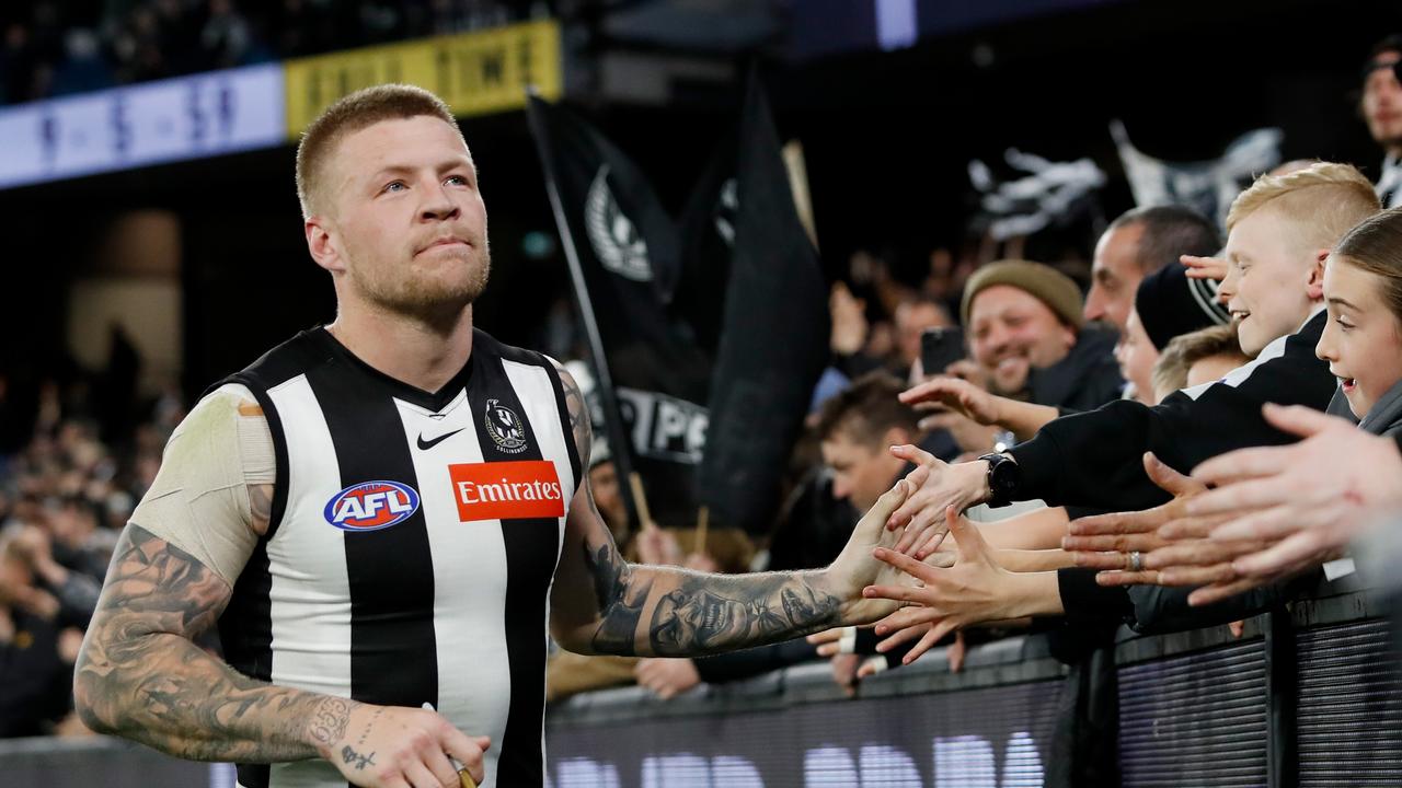 Jordan De Goey of the Magpies. Photo by Dylan Burns/AFL Photos via Getty Images.