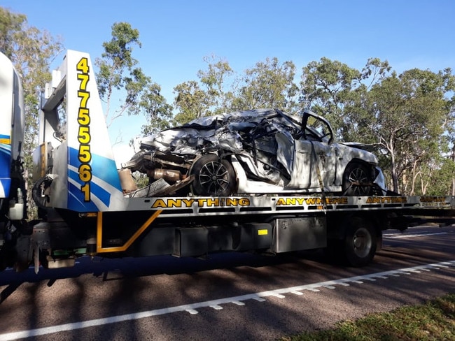 Vehicles being towed from the scene of last night's crashes at Mutarnee