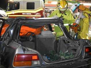 Auxiliary firefighters from Warwick and Killarney undertook road crash rescue practice at the Warwick Fire Station last week. Picture: Elyse Wurm