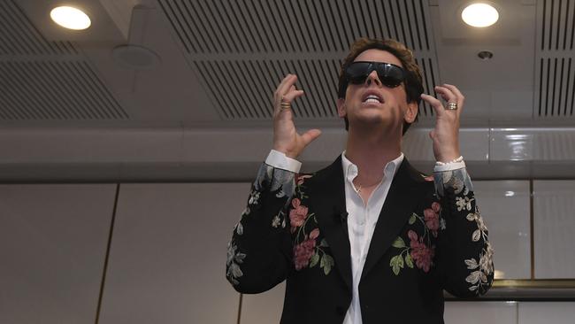 Milo Yiannopoulos speaks during the event at Parliament House. Picture: AAP.