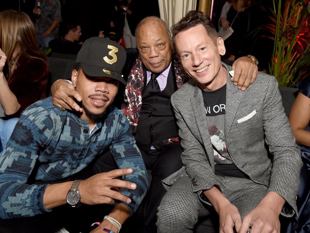 Chance the Rapper, producer Quincy Jones and GQ editor-in-chief Jim Nelson attend the Grammys in 2017. Picture: Emma McIntyre/Getty Images